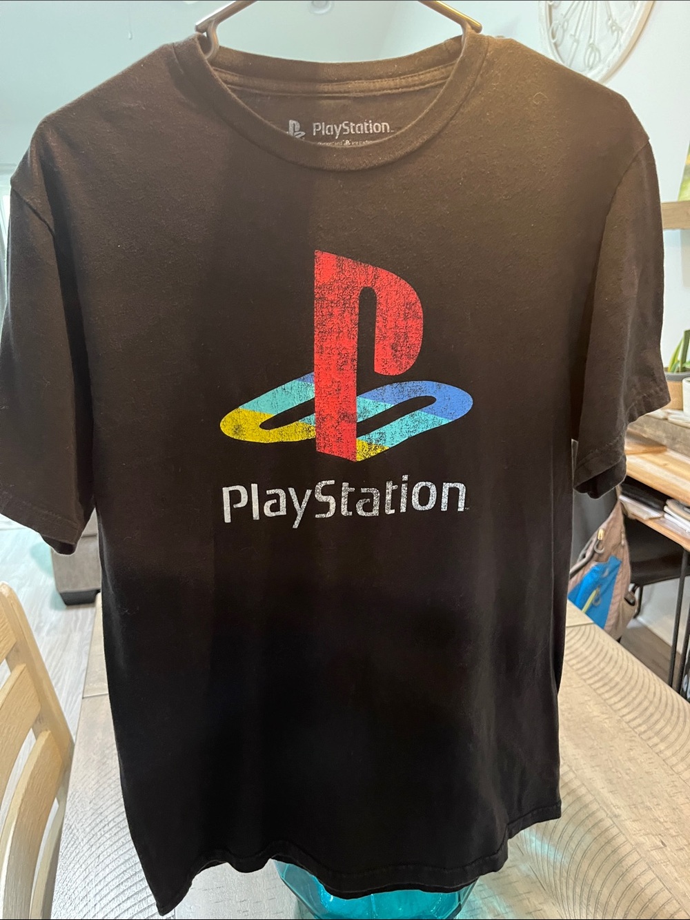 Sony Black PlayStation Logo Tee with Red, Blue & Yellow Emblem